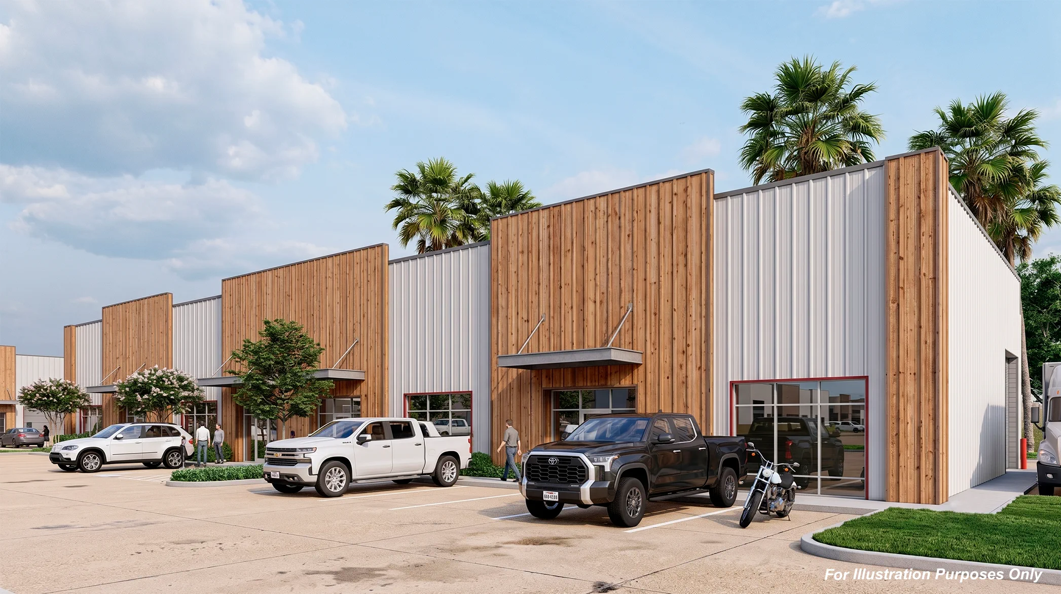 Architectural rendering of proposed McHard Flex storefront and warehouse bays